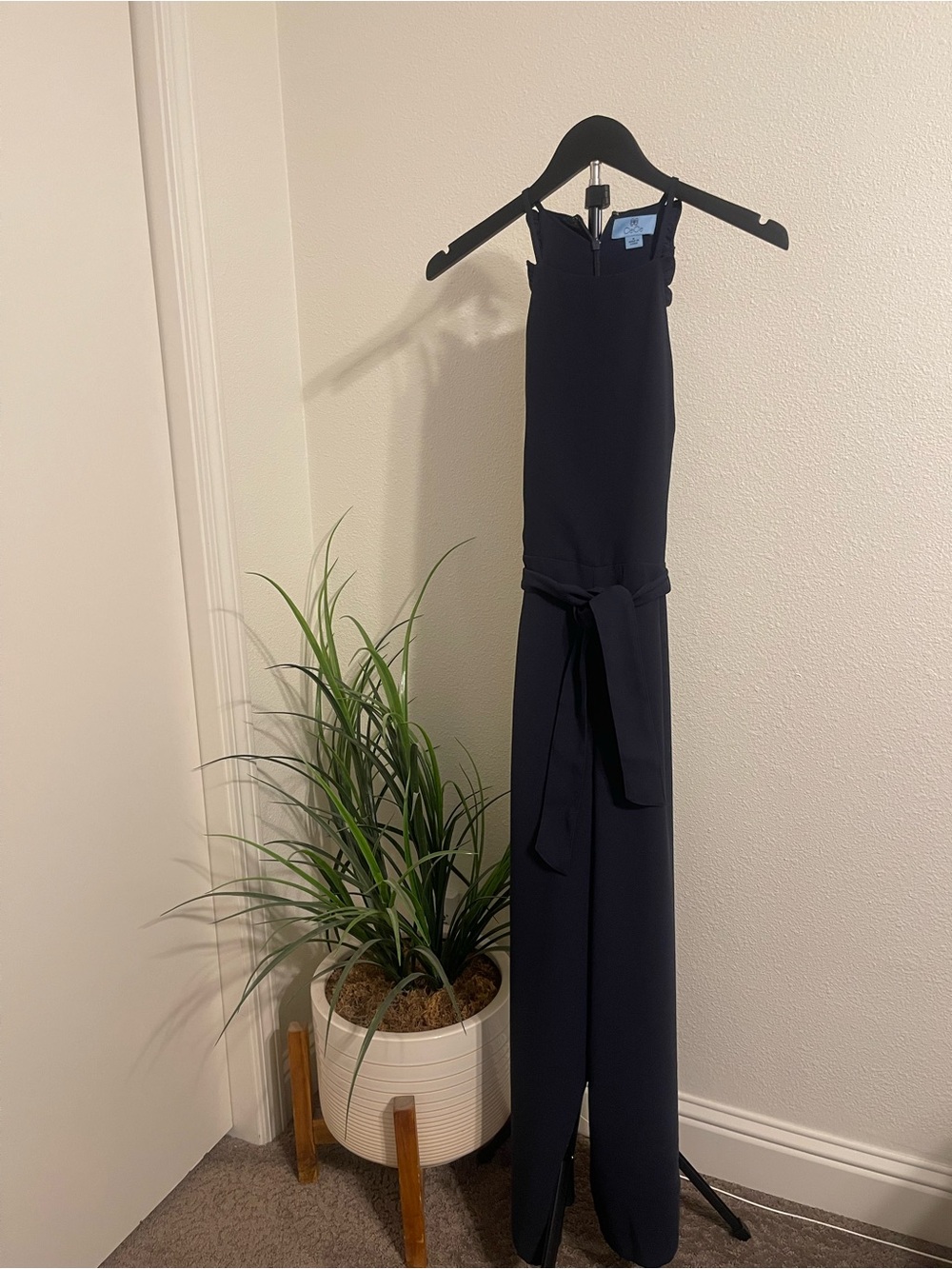 CeCe Navy Sleeveless Wide-Leg Jumpsuit with Waist Tie
